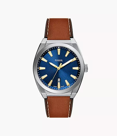 Everett Three-Hand Date Brown Leather Watch