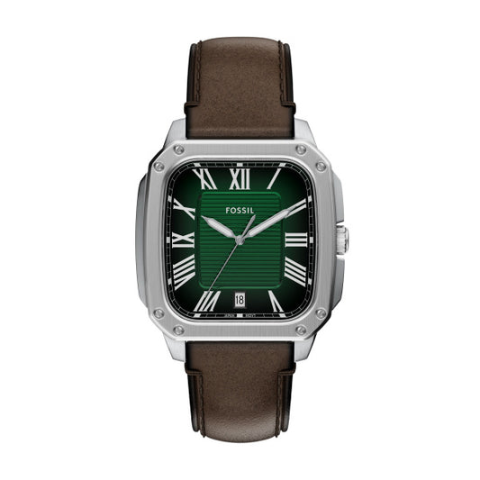 FS6150-CROSBY 42MM MENS WATCH SQ SLV GRN BRWN STRP