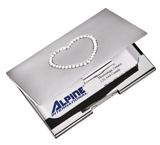 H708-Silver tone business card holder with heart design