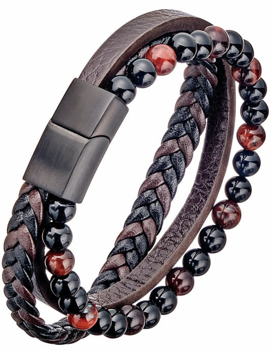 LB716-8 Leather & Bead Bracelet Magnetic Clasp