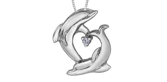 D11 20083 10Kw .07 Diamond Dolphin Pendant