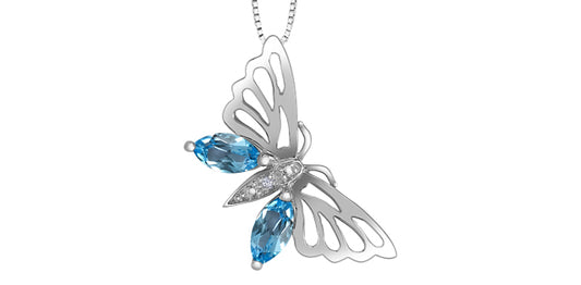 P1990WC-10 10k WG Blue Topaz and Diamond Butterfly Necklace