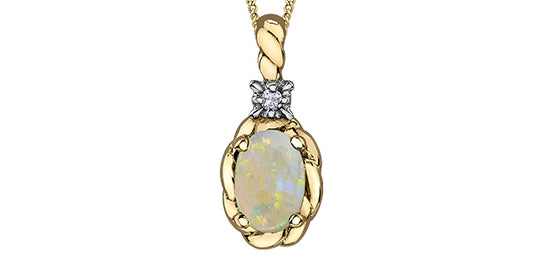 DX754YOP 10ky Opal + Diamond Rope Pendant .01ct
