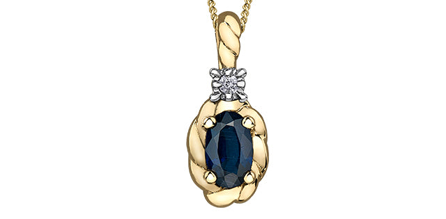DX754YSA 10ky Sapphire + Diamond Rope Pendant .01ct