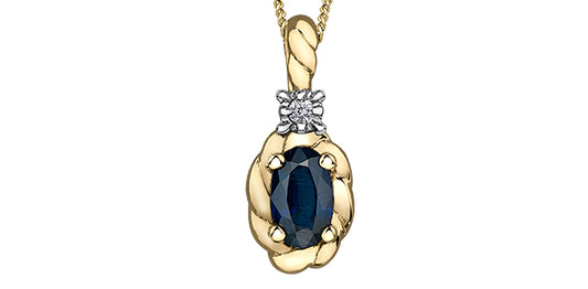 DX754YSA 10ky Sapphire + Diamond Rope Pendant .01ct