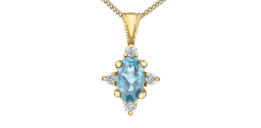 DX895YAQ 10KY Aquamarine + Diamond Pendant