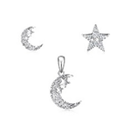 LE2361/LP2361-925 Cubic Star and Moon earring/necklace set