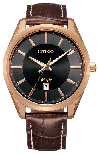 BI1033-04E- Citizen Rose gold and brown leather band quartz