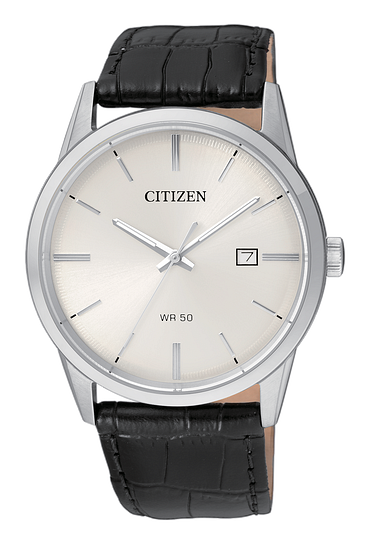 BI5000-01A-Citizen Silver/White and black leather band quartz