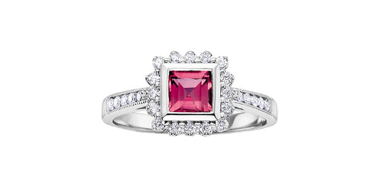 DD1850 10KW Pink Tourmaline + Diamond Ring .24ctw