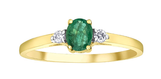 DD7898W 10ky Emerald + Diamond Ring   .06ct