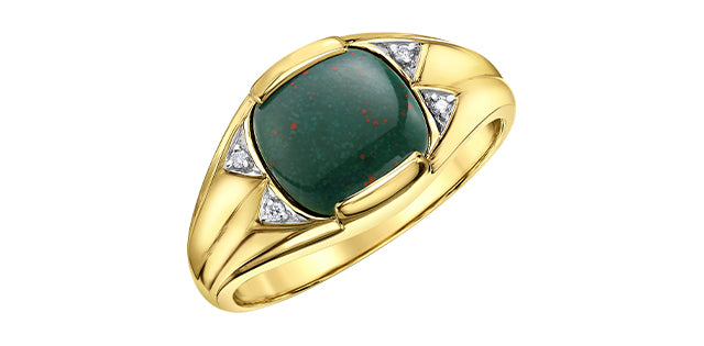 DD2485 10KY Bloodstone + Diamond Mens Ring .028ctw