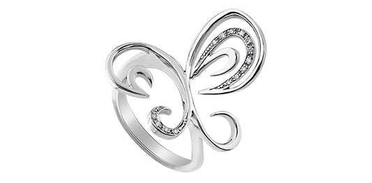 CH509-SS Silver Diamond Butterfly Ring .053ctw