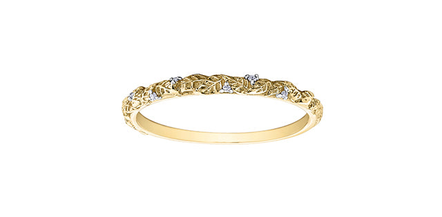 RCH727/01-10 10k YG Diamond Leaf Band .0.02ctw
