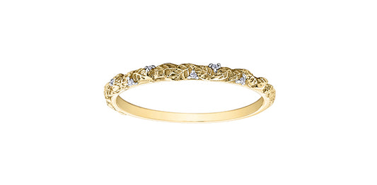 RCH727/01-10 10k YG Diamond Leaf Band .0.02ctw