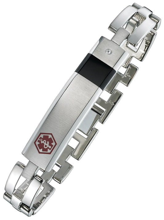 SB801MED Steel and Black Onyx Bracelet with Cubic