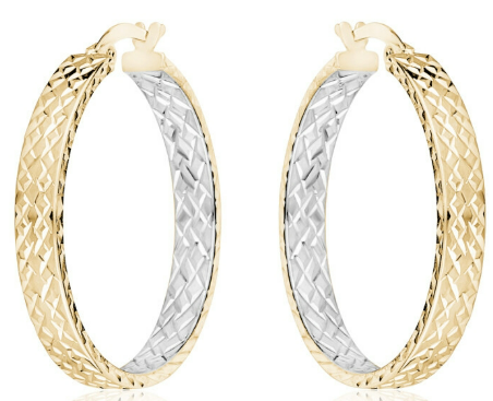 Z-5554 10K 2-Tone Wide Diamond Cut 25mm Hoops
