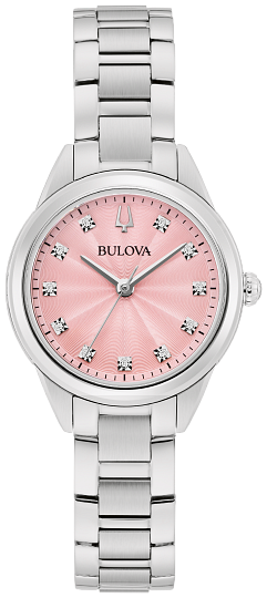 96P249-Bulova Silver and Pink 11-Diamond watch