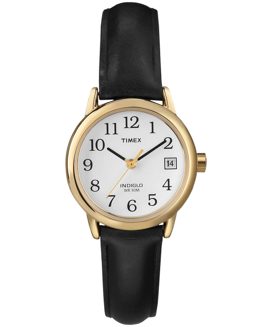 T2H341GP Timex Ladies Gold Tone Indiglo With Black Leather Strap