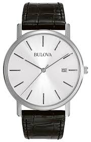96B104 Stainless Bulova Leather Band Quartz