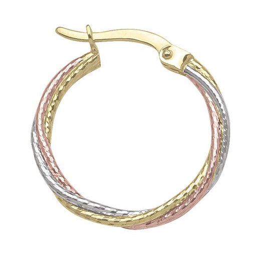 TECA88 10K Tri Gold Twist Hoops