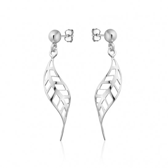 ZS-4723 Sterling Silver Leaf Dangle Earrings