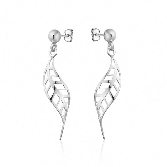 ZS-4723 Sterling Silver Leaf Dangle Earrings